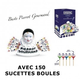 Coffret gourmandise Pierrot Gourmand : buste en céramique et 40 sucettes