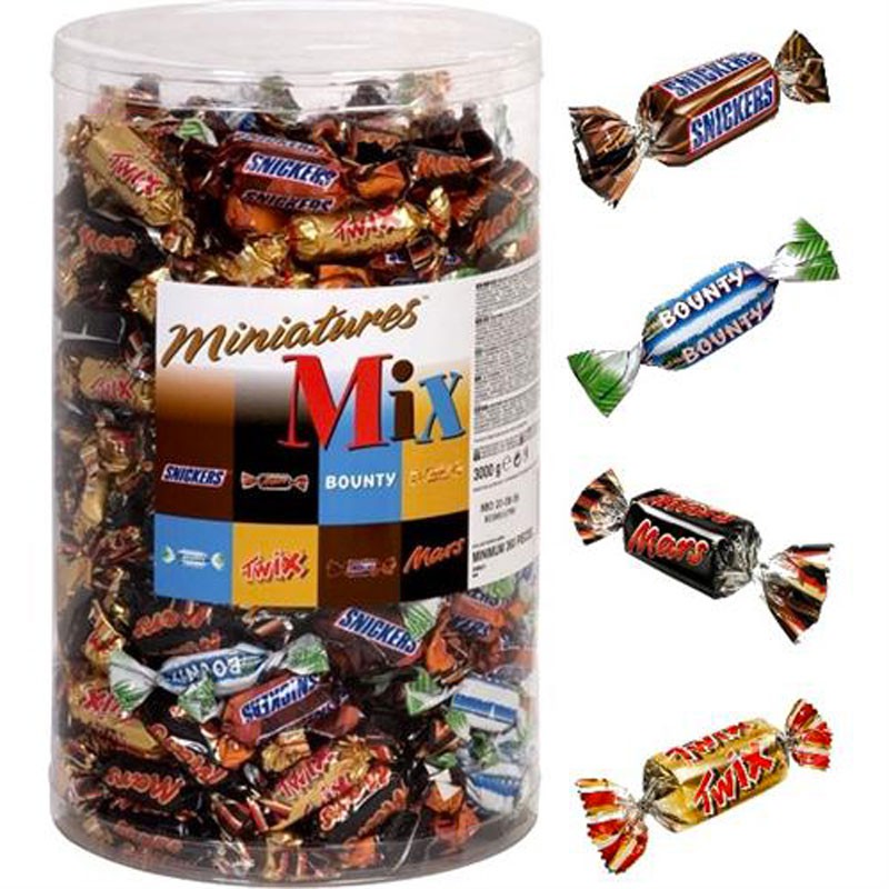 bonbon-chocolat;mars-masterfoods-miniatures-mix-mars-bounty-snickers-twix-800-grammes