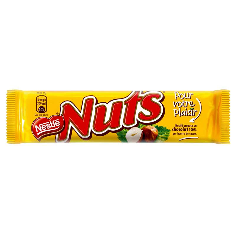 Nuts, Barre chocolat nuts, barre chocolatée, barre chocolat caramel