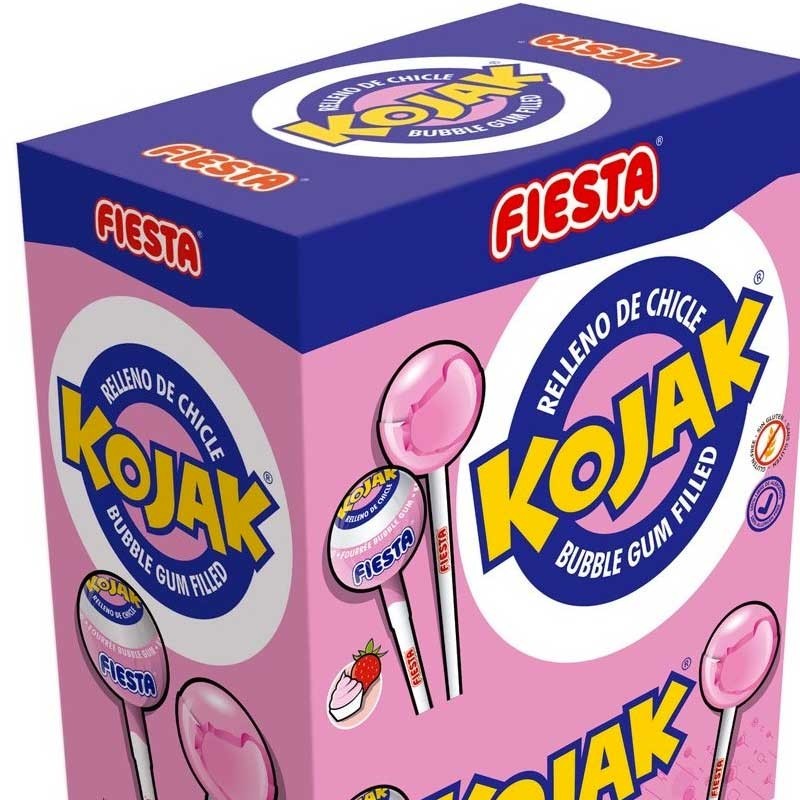 Kojak - Sucette Bubble Gum Fraise Glace, sachet vrac de 50 pièces Kojak - Sucette Bubble Gum Fraise Glace, sachet vrac de 50 pièces