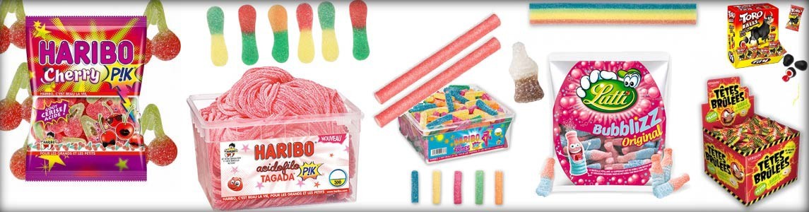 Gamme de bonbons acidulés, bonbon acide, bonbon piquant, têtes brûlées